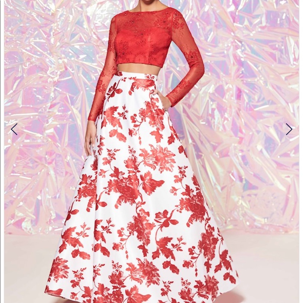 Two piece floral prom dress